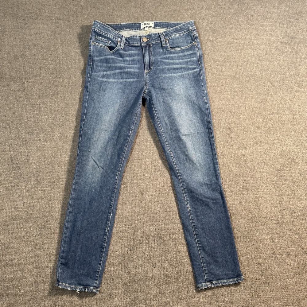 Paige Skyline Ankle Peg Women's Size 31x30 Stretch Medium Wash Blue Denim